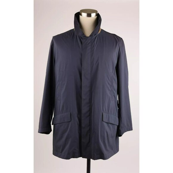 $2995 Loro Piana Waterproof Trench Coat SZ XXL Navy Leather Details MINT